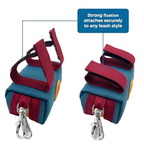 Dog Poop Bag Holder for Leash, Large-Capacity Canvas Pouch, Blue | Holds one bag roll, keys, treats, and small essentials with quick access, secure straps, and water-resistant canvas - color: Blue