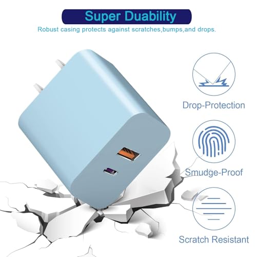 USB C Wall Charger Block, 3Pack 20W Dual Port PD Fast iPhone 16/15 Charger USB C Wall Charger Adapter + USB A Quick Charging Brick Plug for iPhone 15/14/13/12/11/Pro Max/Plus/XS/XR/X,iPad,AirPods-Blue - color: Blue