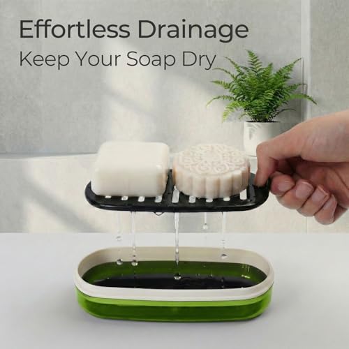 AIMAIAIMAI Shampoo Bar Holder Travel Case for Two Bars – Compatible with Most Solid Shampoo & Conditioner Bars, Large Soap Container for Bathroom or Travel (Green Style A-Large) - color: Green Style A-large