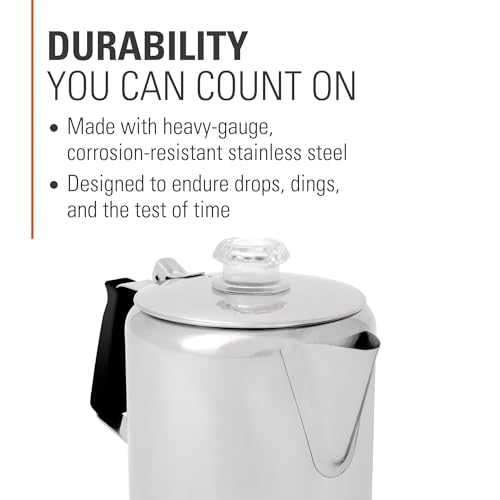 GSI Outdoors Percolator Coffee Pot I Glacier Stainless Steel with Silicone Handle for Camping, Backpacking, Travel, RV & Hunting - Stove Safe - size: 6 cup