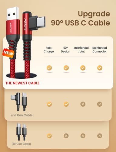 AINOPE USB A to USB C Cable 3.1A 2Pack 6.6FT Right Angle Nylon Type C Cable - color: Grey+Red, size: 6.6FT+6.6FT