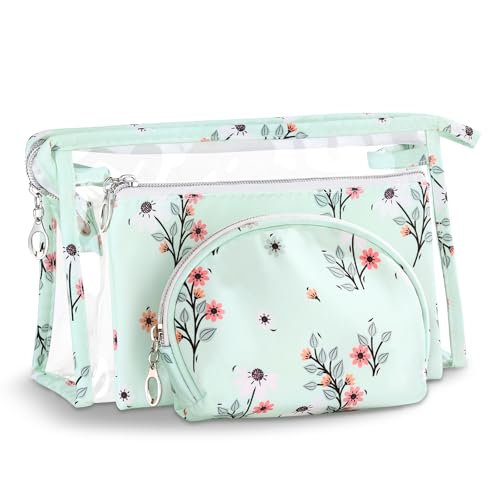 Richeart Makeup Bag, Clear Bag with Zipper, 3PC Floral Flowers Makeup Pouch, Waterproof Small Pouch, Portable Travel Toiletry Bag, B - style: B