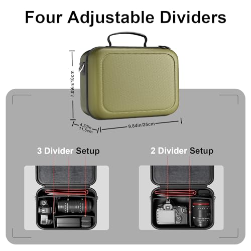 ProCase Hard Shell Camera Case for Canon Rebel T7 -Green | Soft Padded Bag with 1 Shoulder Strap and 3 Adjustable Dividers for Digital Camera EOS R100/R50/DSLR/SLR/Nikon/Sony - color: Green