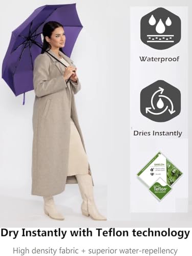 Windproof Travel Umbrella - Compact, Light, Full Automatic Open/Close - Folding Backpack Umbrella for Rain & Sun UV Preotection For Men & Women, Unbreakable 8 Fiberglass Ribs UK Design - color: Purple