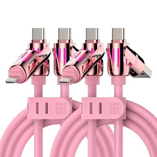 MFish 2-Pack 240W 4-in-1 Multi Charging Cable, Pink+Pink, 6.6FT | Carrying Case, USB-A & USB-C to USB-C/Lightning, For iPhone 17/16/15/14, MacBook, iPad, Laptop, Samsung S25/S24 - color: Pink+Pink, size: 2-Pack 6.6FT