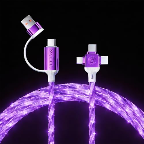 USB Cable PD Fast Charger Lighted Up(USB 6IN1 Starry Purple) Mobile Phone Data Cable,Fast Charging Cable,TPE Material,Compatible with Almost All Devices. - color: USB 6IN1 Starry Purple