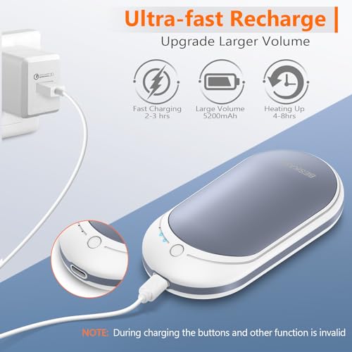 BESKAR Rechargeable Hand Warmer, 5200mAh Electric Hand Heater | Double Sided Heating, USB Quick Charge, Portable Pocket Hand Warmer for Outdoor, Golf, Raynauds - color: Gray