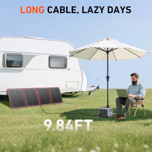 DOKIO 200W Portable Foldable Solar Panel Kit for 12V Battery Charging | Folds to 20 x 27 in and weighs 9.7 lb; includes controller and dual USB; for 12V batteries, power stations and camping.
