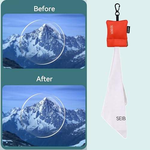 SEIBER Microfiber Glasses Cleaning Cloth with Keychain, Orange, 2PCS | Neoprene Pouch, For Eyeglass, Laptops, Cameras, Self-Closing Bottom,Ultra-Soft, Scratch-Free - color: Orange