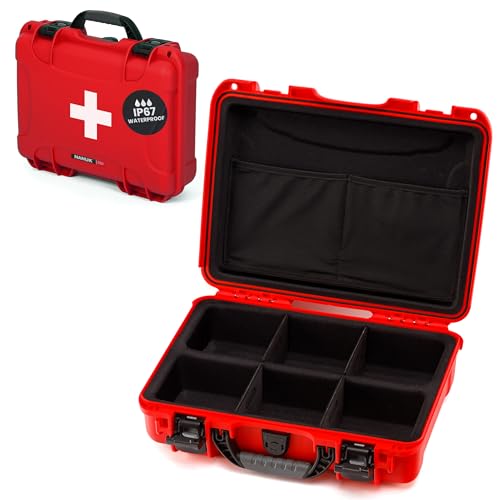 NANUK 910 Waterproof First Aid Box Empty with Lid Organizer & Dividers – Durable Medical First Aid Organizer Case, IP67-Rated, Dustproof, Impact-Resistant, Floats (14.3” x 11.1” x 4.7”) – Red - size: 910 - With Organizer