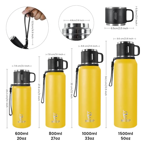 Stainless Steel Insulated Bottle, 20oz with cup Vacuum Insulated Water Bottle, Thermo for Hot Drinks/Cold Drinks,24-Hr Insulation Commute, Travel - color: Yellow, size: 20 Ounces