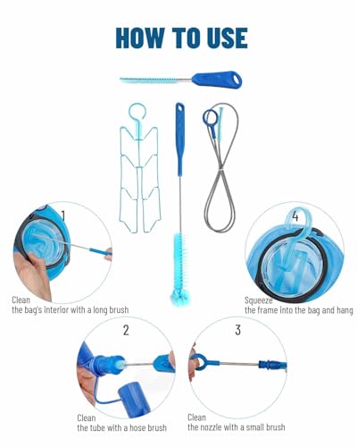 2 Set Hydration Bladder Cleaning Kit - with Flexible Long Brush for Hose, Bladder Brush, Bite Valve Brush & Drying Collapsible Bladder Frame, Water Reservoir Backpack Accessories