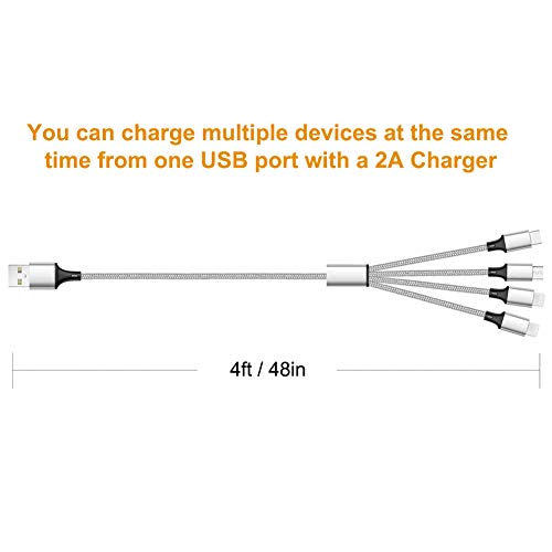 Multi Charging Cable, Multi USB Cable Universal 4 in 1 Multiple USB Cable | Fast Charging Cord with Type-C, Micro USB Connectors for Cell Phones Tablets, Silver 2Pack 4FT - color: Silver