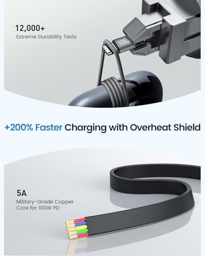 CAFELE 4-in-1 100W Retractable USB C Charging Cable with USB C/A to L/Type C 5A Fast Charging, Multi Charger Cord for Multiple Devices, Phone 17/16/15/14, Galaxy S24/S23, MBook, Pad (3.6ft) - color: Grey-1