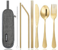 Portable Stainless Steel Flatware Set, Travel Camping Cutlery Set, Portable Utensil Travel Silverware Dinnerware Set with a Waterproof Case (Gold) - color: Gold