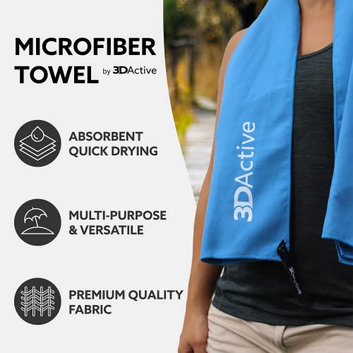 3DActive Microfiber Towel for Gym, Sports & Travel. Ultra Absorbent, Quick Drying, Lightweight, Compact with Carry Bag, Perfect for Workouts, Beach & Outdoors - Large 24" x 47" - Blue - color: Blue, size: Large (24x47 inches)