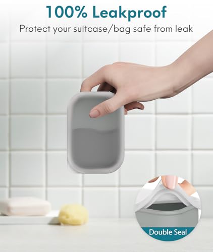 Quatish Compact Leakproof Travel Soap Case, Silicone Soap Box with Draining Layer, Enhanced Soap Container, Suitable for Camping, Gym, Bathroom, Outdoor Essentials, Grey - color: Grey, size: Regular