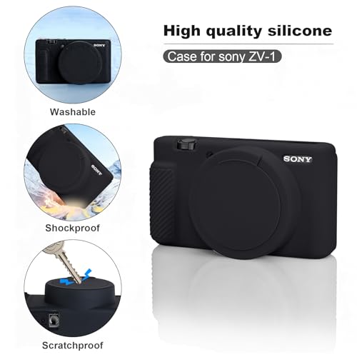 BOVKE 2-in-1 Camera Case Bundle Set for Sony ZV-1 Digital Camera, Black | Shockproof EVA Hard Case & Anti-Slip Soft Silicone Skin Cover w/Removable Lens Cap, Sony ZV 1 Camera Protection Bundle Kit - color: Black