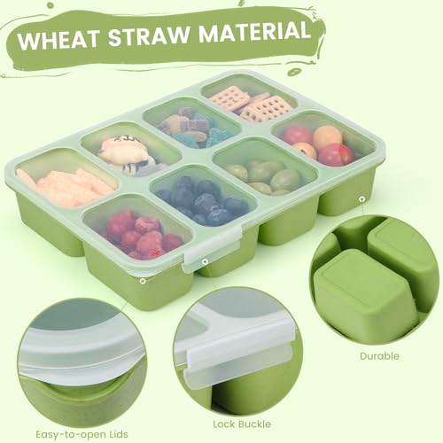 MaMix Snackle Box Container,Leak-Proof Snack Box 8 Compartment Divided Serving Tray with Lid, Dishwasher Safe Food Containers for Fruit Candy Snack Nuts Veggie Party (2 PACK) - color: GREEN+ROSE RED