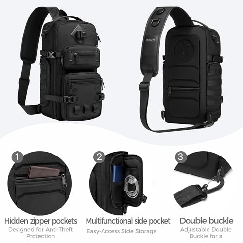 OZUKO Sling Bag for Men, Waterproof Crossbody Backpack, EDC Chest Pack | Tripod Holder for Travel, Hiking, Photography, Commuting - color: Black