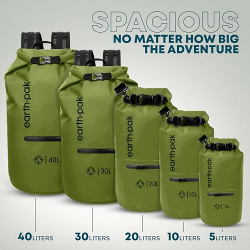 Earth Pak Waterproof Dry Bag with Zippered Pocket - Waterproof Dry Bag Backpack Keeps Gear Dry - color: Forest Green, size: 30L