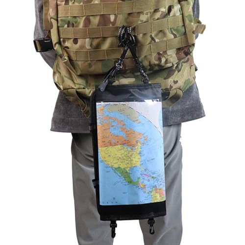 Waterproof Map Case, Hiking Map Pouch Holder Transparent Window Map Storage Bag with Zipper and Lanyard Deisgn for Outdoor Hiking Camping