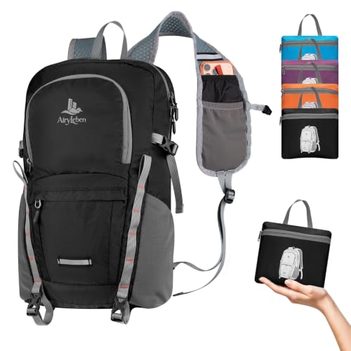 20L Small Hiking Backpack for Women Men,Lightweight Packable Travel Daypack | Water-Resistant Fabric, Quick Access Pocket, Adjustable Strap, Foldable Day pack for Camping, Cycling, Travel (Black) - color: Black