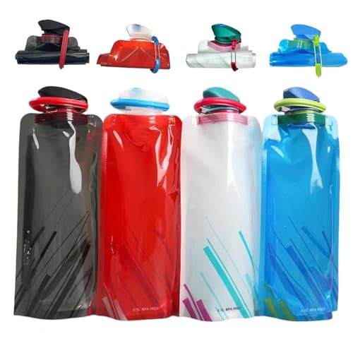 4 Pack Collapsible Water Bottles for Travel – 23oz Foldable Water Bottle with Carabiner,Leakproof BPA-Free Water Jup, Portable Reusable Water Bottle for Hiking,Sports,Camping,Biking