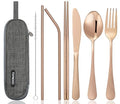 Portable Stainless Steel Flatware Set, Travel Camping Cutlery Set, Portable Utensil Travel Silverware Dinnerware Set with a Waterproof Case (Rose God) - color: Rose Gold