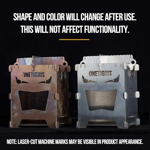 OneTigris Camping Backpacking Stove Portable Foldable Burning Wood Stove for Outdoor Hiking Picnic BBQ,Stainless Steel (Medium)