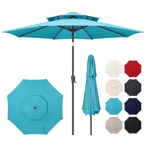 Patio Umbrella Outdoor with Tilt, 2 Tiers, 9 ft Aqua Blue - color: Aqua Blue