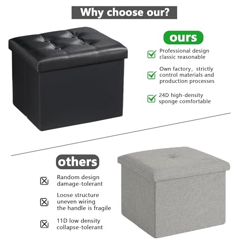 AmasSmile Ottoman with Storage,17" Folding Leather Foot Rest Chest,Black - color: Black, size: 17"*13"*13"inch