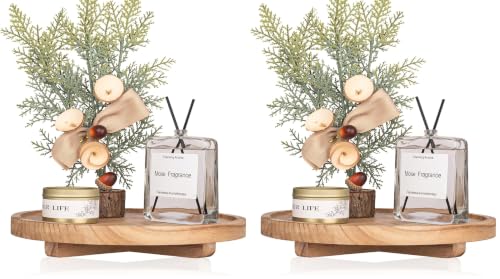 Round Decorative Tray Wood Bathroom Counter Organizer Farmhouse Kitchen Decor Wooden Riser for Soap Dish, Perfume, Candle, Sponge, 10" - Brown (Pack of 2) - color: Brown, size: 10" (Pack of 2)