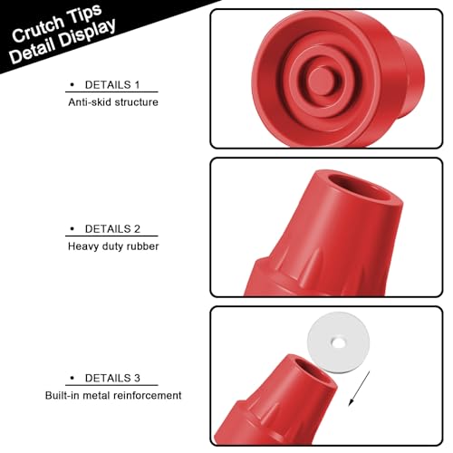 4 Pack Replacement Rubber Cane Tips 3/4 Inch Heavy Duty Rubber Crutch Tips Non Slip Walker Tips for Walkers Commodes Shower Chairs Canes Leg (Red) - color: Red