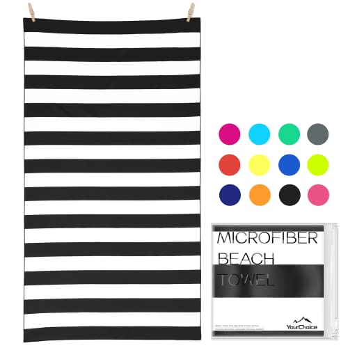 Your Choice Microfiber Beach Towel Sand-Free Quick Dry (67"x35"/60"x30") - color: Z-black Stripes, size: Large(60x30")
