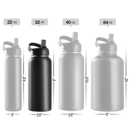 32 oz Insulated Water Bottle with Straw Lid, Stainless Steel - color: Midnight Black, size: 32 Ounces