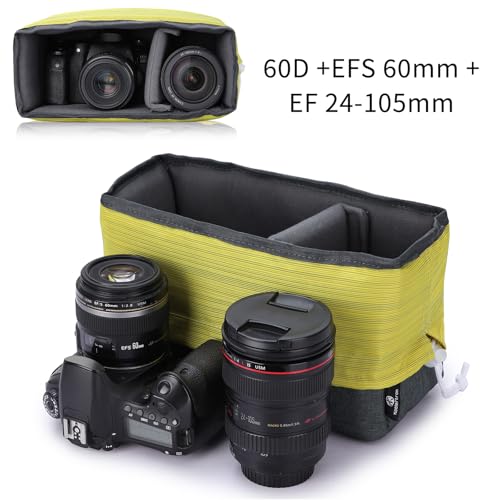 Koolertron Waterproof DSLR Camera Bag with Removable Insert, Adjustable Compartments, Fits in Camera Bags - Protective Case for DSLR/SLR Cameras & Accessories - color: Gray Green+Yellow