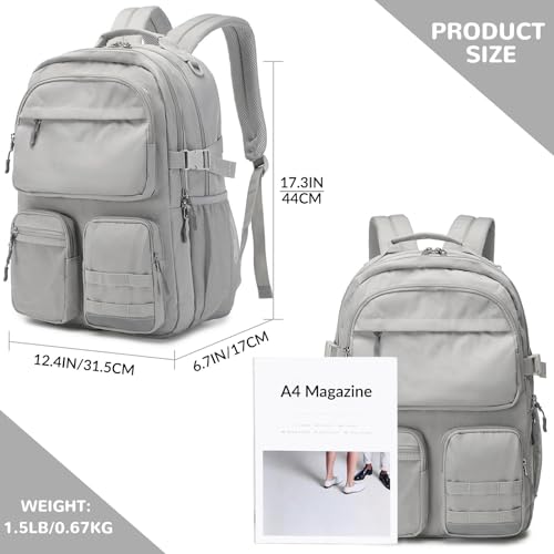 Lohol Water Resistant Backpack with Multifunctional Pockets for Teens, Durable Bookbag fits 15.6 inch Laptop for School Travel College, 25L (Grey) - color: Grey