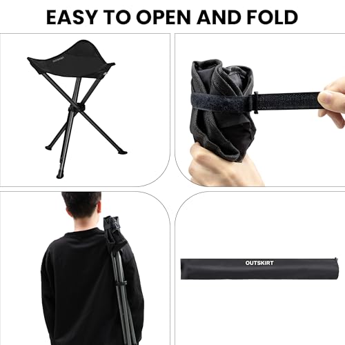 OUTSKIRT Folding Tripod Stools Portable Camping Stools 2 Pack Extra Tall for Adults Tall Lightweight Camping Stool Tripod Chairs for Fishing Hiking Backpacking - color: Black