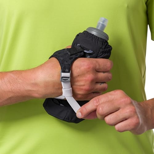 Nathan Handheld Soft Flask 18oz - Exo-Draw Insulated Collapsible Bottle - Grip-Free Strap & Rigid ExoSpine for Comfort/Support - Breathable Mesh Strap - Ideal Running/Hiking, Pinnacle, Black - color: Black, style: 18oz Insulated