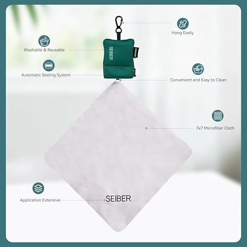 SEIBER Microfiber Glasses Cleaning Cloth with Keychain, Dark Green, 2PCS | For Eyeglasses, Phone ,Camera & Screens, Neoprene Pouch Included,self-closing Bottom, Ultra-Soft, Scratch-Free - color: Dark Green