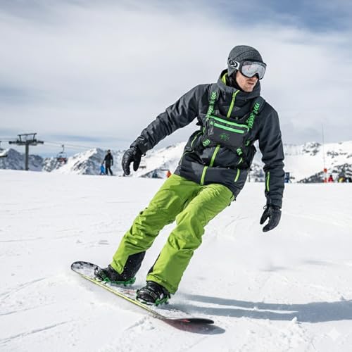 Ski & Snowboard Chest Pack – Lightweight Gunmetal Chest Bag for Skiing & Snowboarding with 3 Secure Pockets, No-Bounce Straps, and Back Panel Pocket - color: GUNMETAL