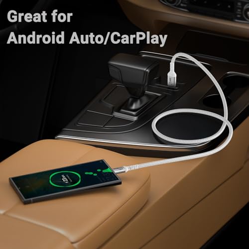 USB 3.1 Gen 2, 10Gbps USB A to USB C Cable, 1.5ft 2 Packs, White | Short cable, 3A Fast Charging, Braided, Compatible for Android Auto, CarPlay, Galaxy, iPad, iPhone 15/14/13, SSD - color: White, size: 1.5 ft