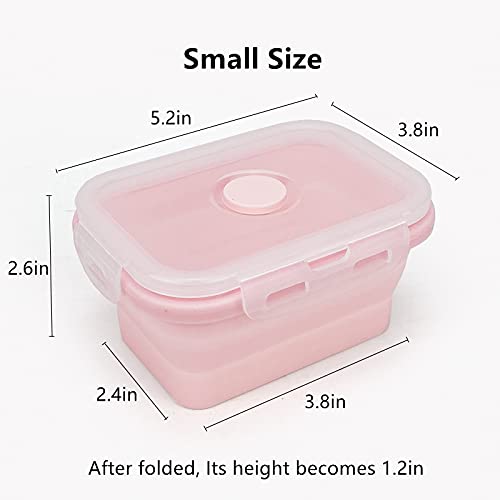 CCyanzi 3piece Collapsible Food Storage Containers with Lids, Silicone Lunch Container, Microwave & Freezer Safe, Space Saving for Kitchen Cabinet and Camping Backpack,(pink) - color: pink