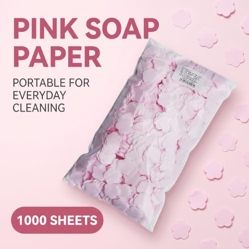 1000 Sheets Pink Portable Disposable Paper Soap Portables,Travel Hiking Washing Hand Bath Toiletry Paper Soaps Sheets,Portable Gentle Soaps Papers for Kids Women,Foot and Hand Care