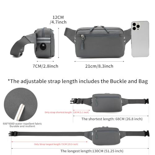 Mini Hiking Waist Bag, 3-Pocket 1.7L RFID Blocking Fanny Pack for Men Women - color: Grey