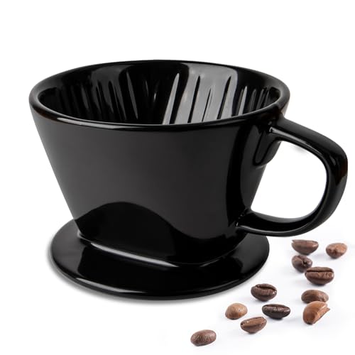 DOWAN Pour Over Coffee Maker, Non-Electric Pour Over Coffee Dripper, Manual Brew Maker, Single Cups Porcelain Slow Brewing Accessories for Gifts, Black - color: Black