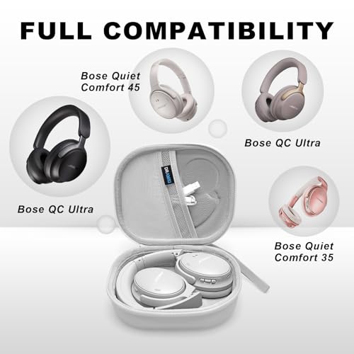 Hard Case for Bose QuietComfort, QC, QC 45 Headphone, White | Compatible with Bose QC Ultra, QC 35, QC 35 II, QC45 SE, QC SE Over Ear Noise Cancelling Headphones, Travel Storage Bag - color: White