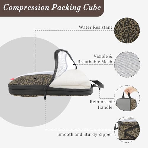 U+U 4 Set Compression Packing Cubes - Ultralight Travel Cubes (Leopard) - color: Leopard, size: 4 Set