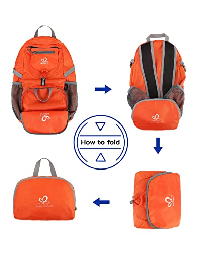 WATERFLY Small Lightweight Packable Backpack: 20l Hiking Daypack Man Woman | 20L,Recycled nylon material,Multi-compartment storage,Water-resistant,Everyday carry,Ultra Light Foldable Travel Day Pack - color: Orange